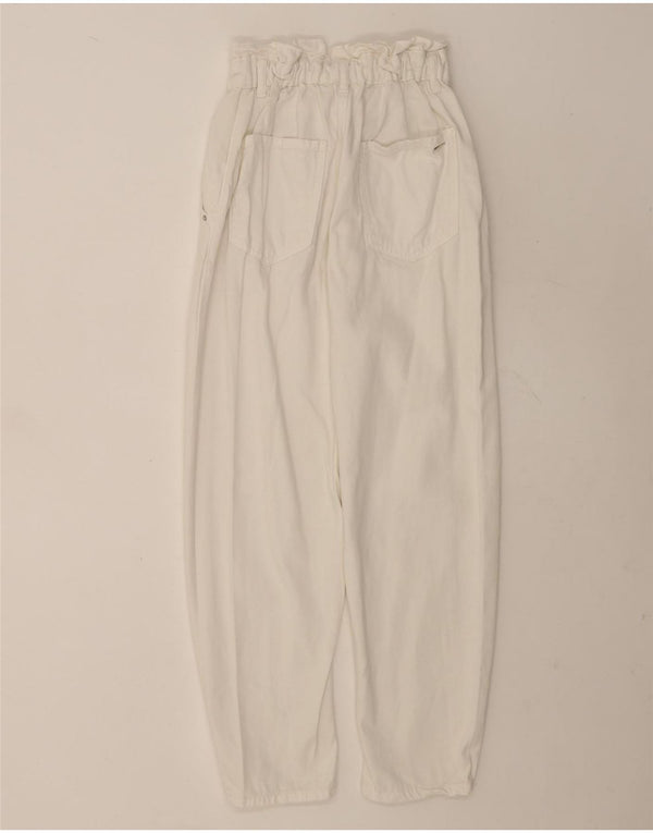 Calça feminina Zara cintura alta cônica cortada UE 36 XS W26 L25 branca