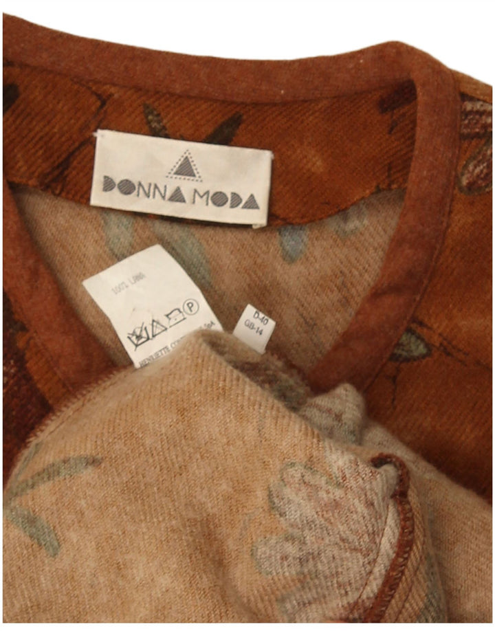 Jaqueta blazer feminina vintage com 5 botões Reino Unido 14 lã floral marrom médio