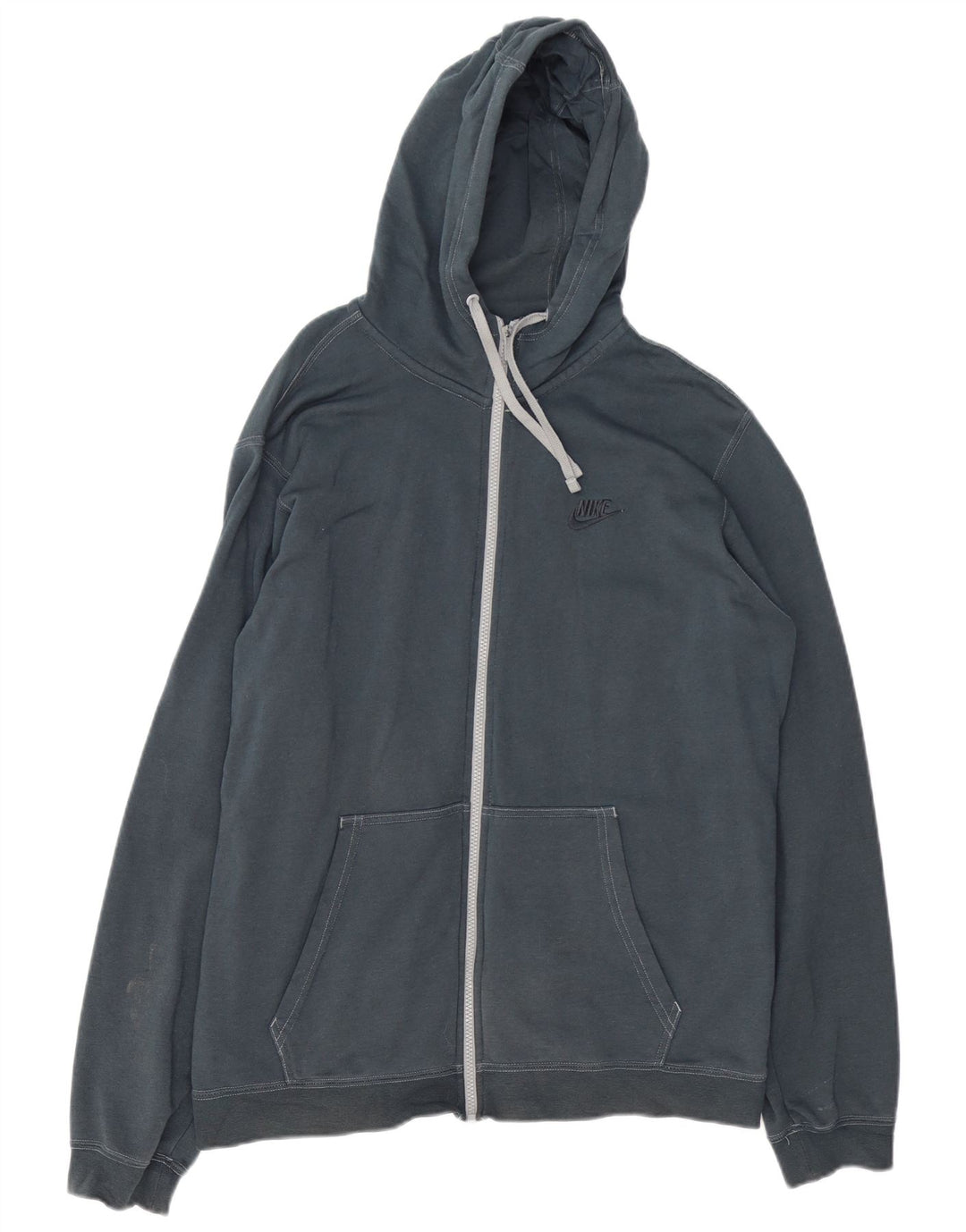 Suéter masculino Nike com capuz e zíper grande algodão azul marinho