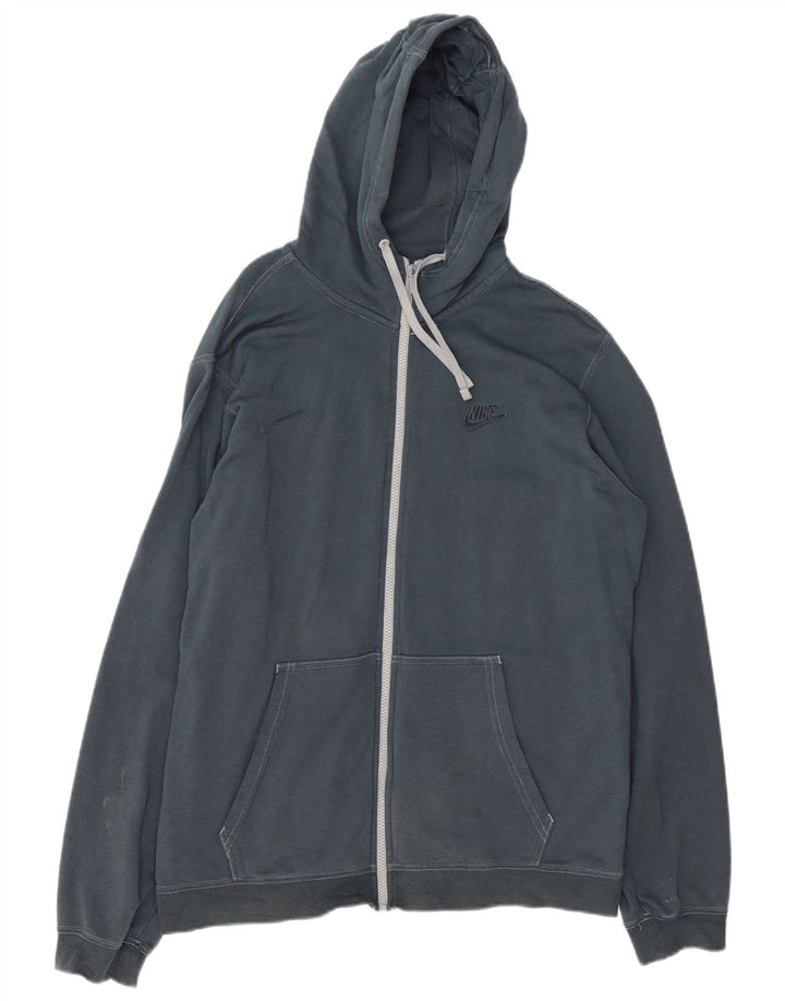 Suéter masculino Nike com capuz e zíper grande algodão azul marinho