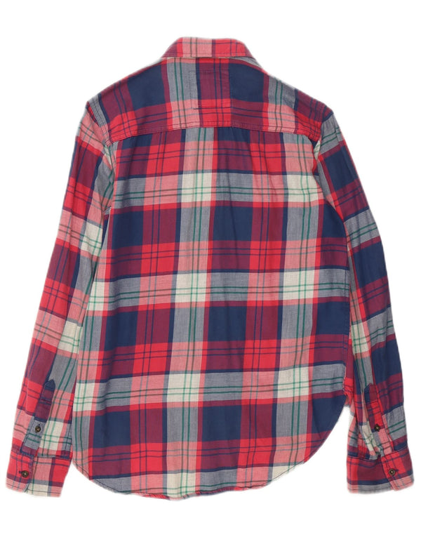 Camisa feminina de flanela grande Abercrombie & Fitch UK 6 XS algodão xadrez vermelho