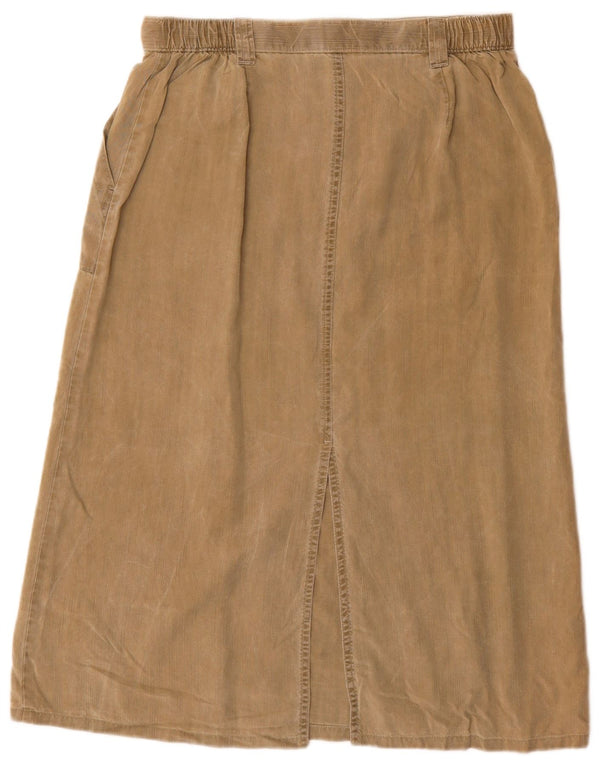 Saia jeans feminina de cintura alta Marks & Spencer Reino Unido 14 grande W32 cáqui Lyocell
