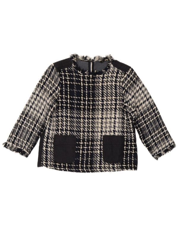 Zara Top feminino manga 3/4 Reino Unido 10 pequeno algodão xadrez azul marinho