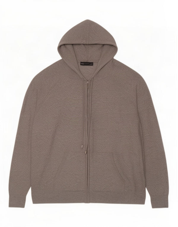 Suéter cardigã masculino com capuz Marks & Spencer grande viscose cinza