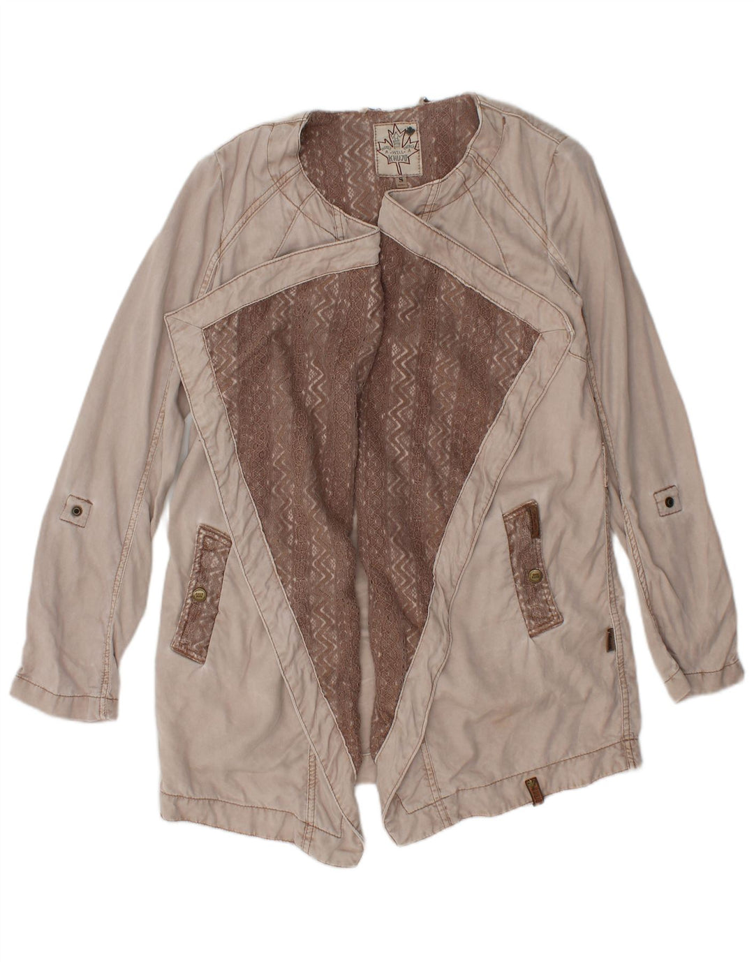 Jaqueta blazer aberta feminina KHUJO Reino Unido 10 pequeno bege colorblock Lyocell