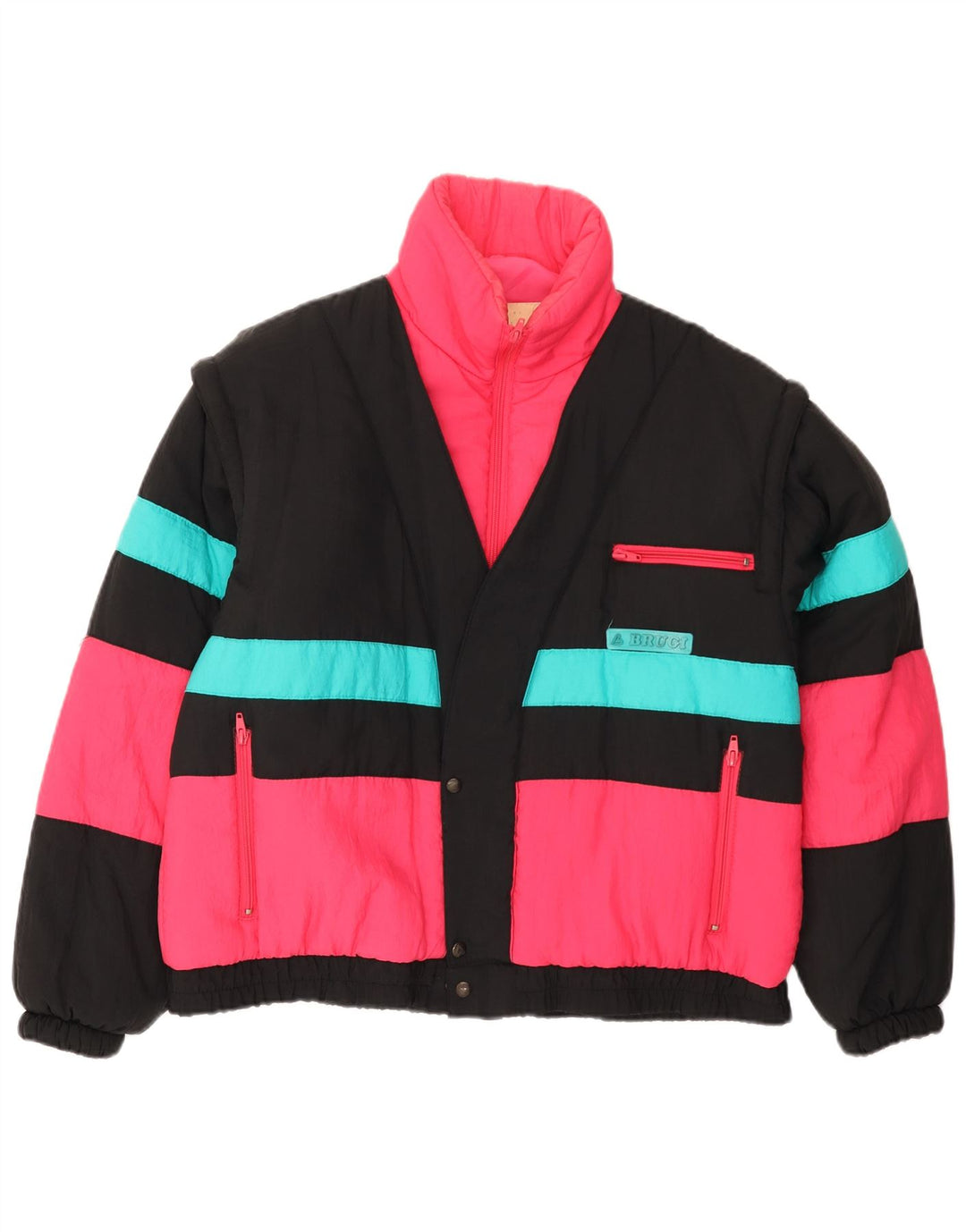 Jaqueta acolchoada masculina Brugi UK 36 pequena multicolorida Colourblock Nylon