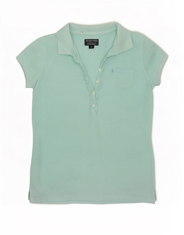 Camisa polo feminina Ralph Lauren Reino Unido 12 algodão turquesa médio