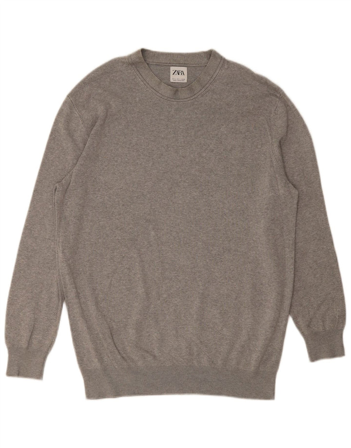 Suéter masculino ZARA com gola redonda, grande viscose cinza