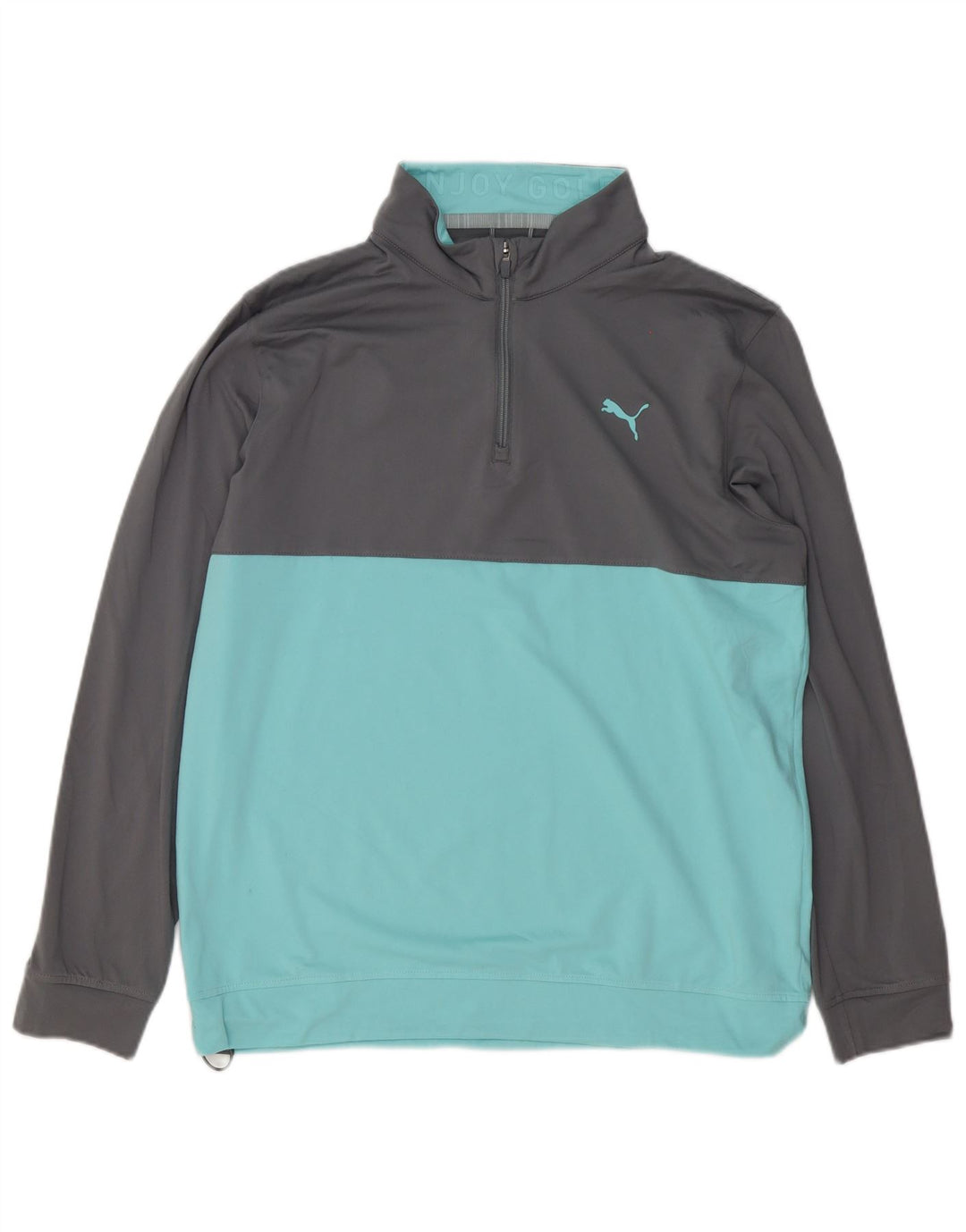 Puma Mens Zip Neck Pulôver Treino Top Grande Cinza Colourblock Poliéster