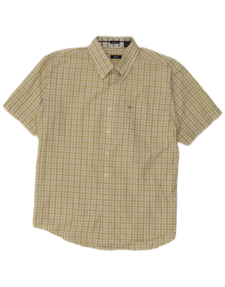 Izod Camisa masculina xadrez regular de ajuste grande algodão xadrez verde