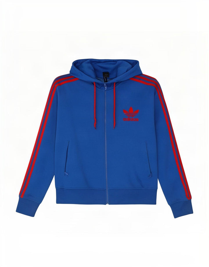 Suéter adidas masculino com capuz e zíper grande azul