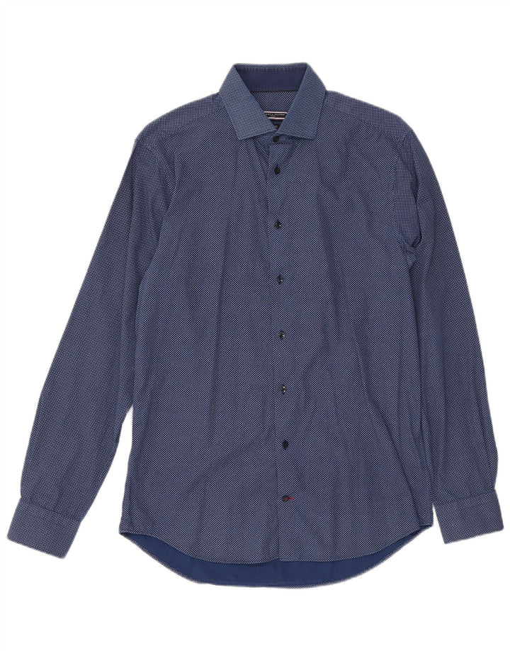 Camisa masculina TOMMY HILFIGER com padrão abstrato tamanho 15 1/2 39 azul marinho médio