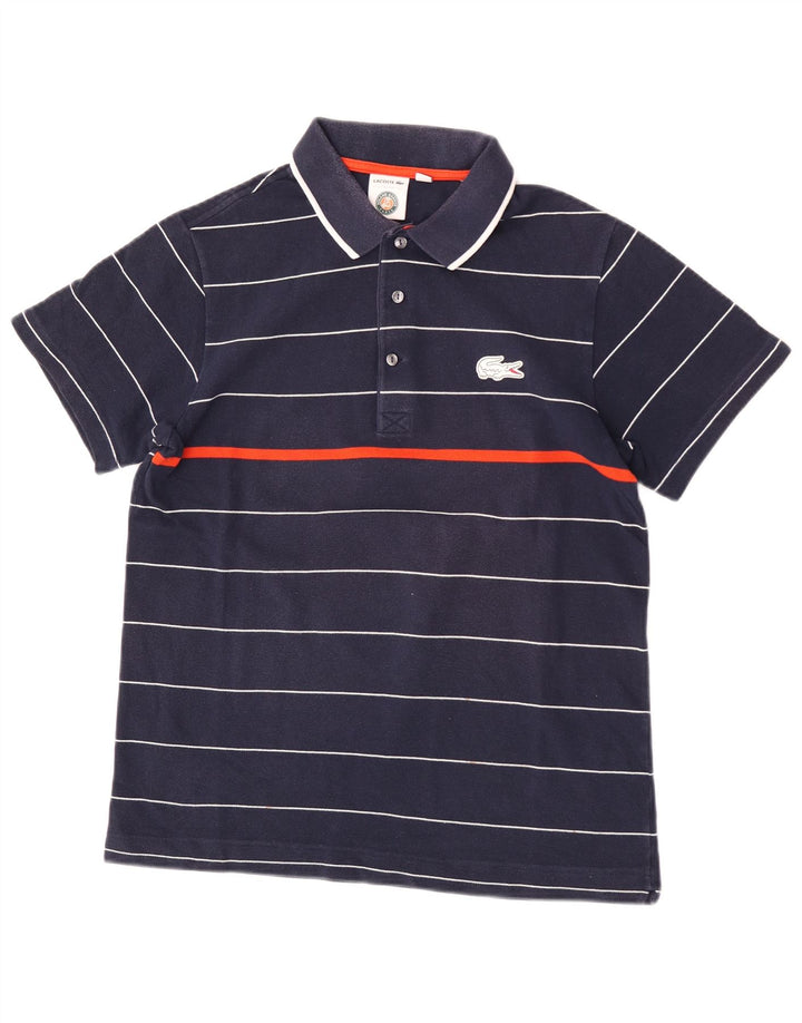 Camisa polo masculina Lacoste tamanho 3 pequeno algodão listrado azul marinho