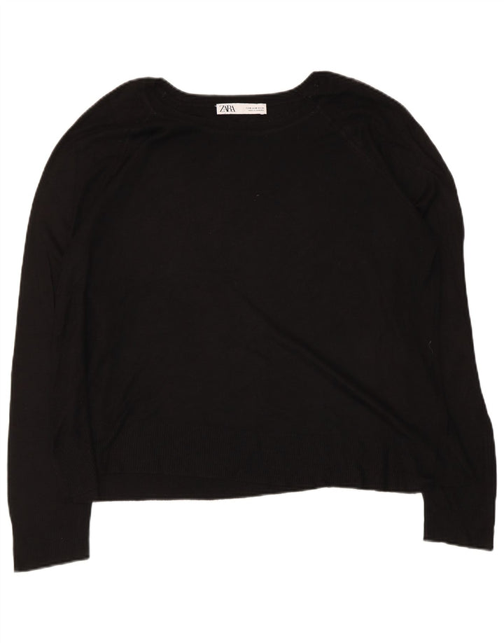 Suéter feminino Zara com gola canoa UK 14 médio preto