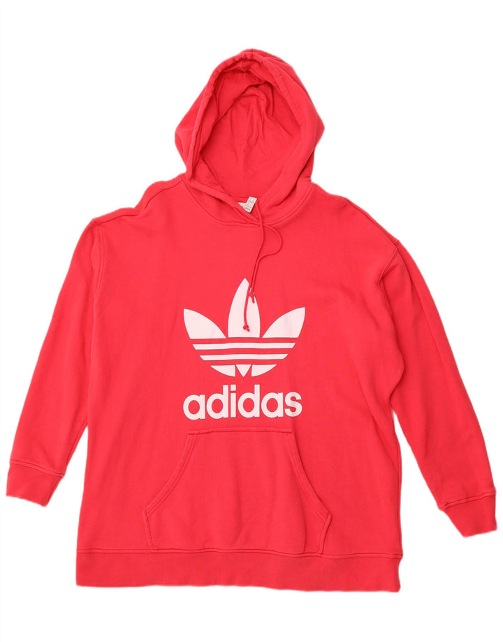 ADIDAS Womens Oversized Graphic Hoodie Jumper UK 20/22 XL Vermelho Algodão