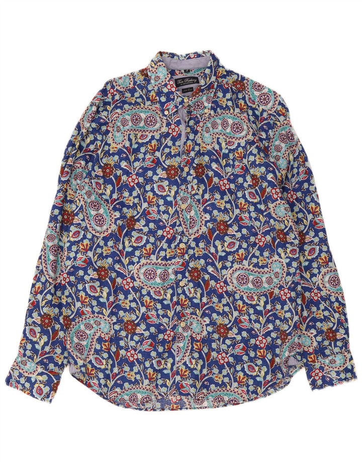 Camisa masculina Tom Rusborg médio azul paisley linho