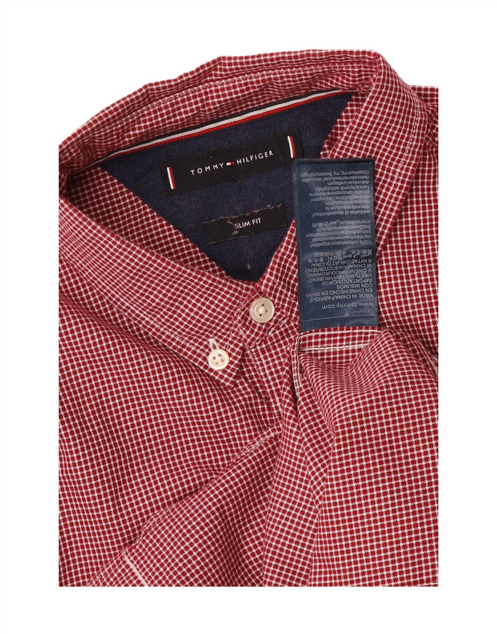 Camisa masculina TOMMY HILFIGER Slim Fit médio vermelho houndstooth algodão