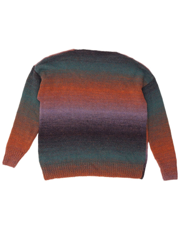 Suéter feminino VINTAGE com gola canoa UK 18 XL listrado multicolorido