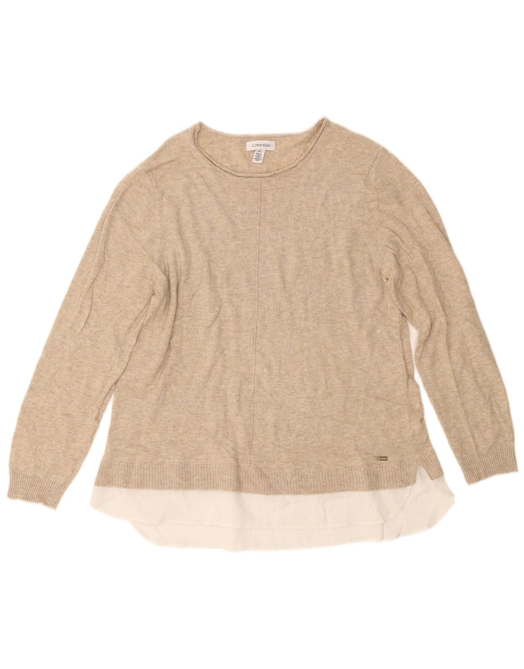 Suéter feminino CALVIN KLEIN com gola canoa e poliéster 16 grande bege