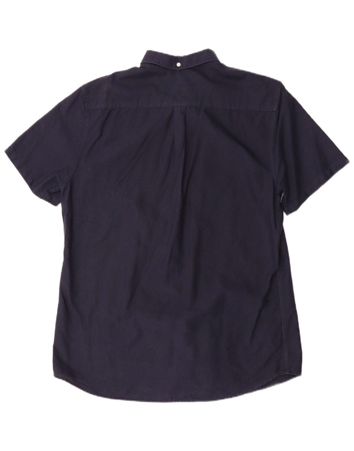 Camisa masculina Barbour Tailored Fit de manga curta de algodão azul marinho médio