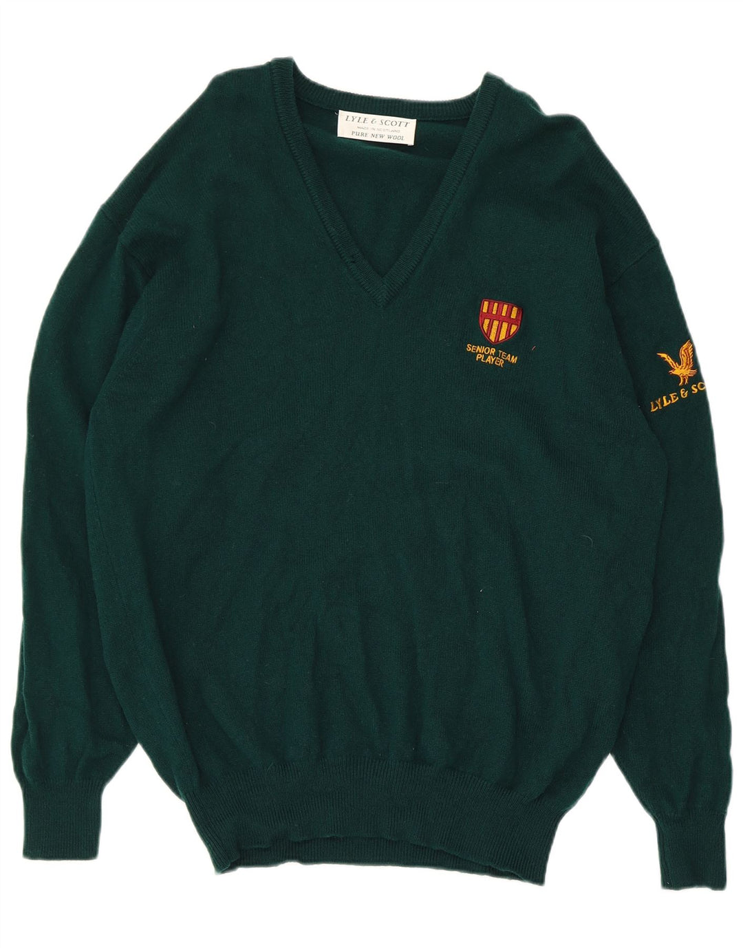 Suéter masculino Lyle & Scott com decote em V, verde médio, lã nova
