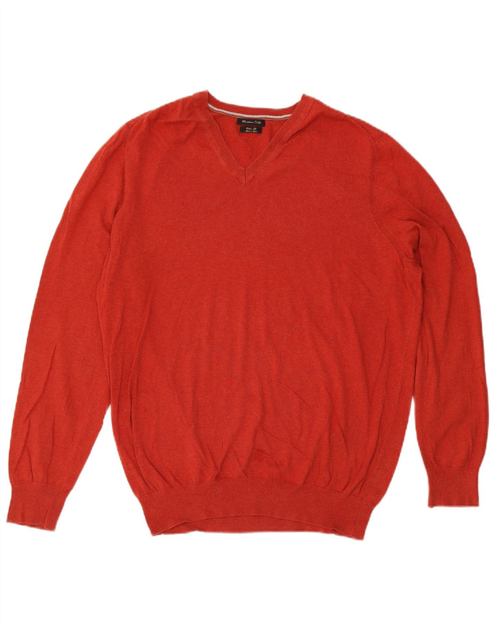 Suéter masculino Massimo Dutti com decote em V 2XL algodão vermelho