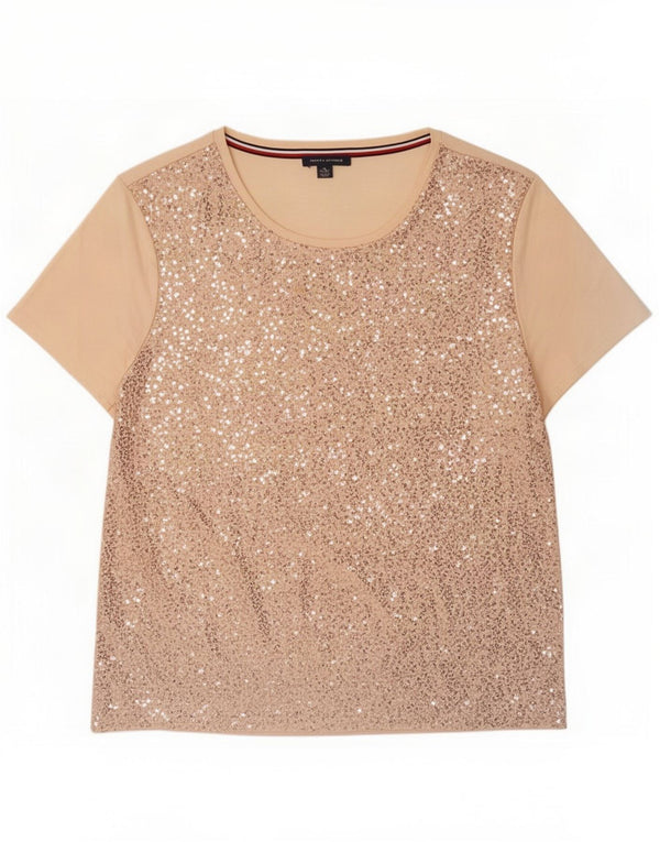 Camiseta feminina Tommy Hilfiger com lantejoulas e algodão rosa 18 XL
