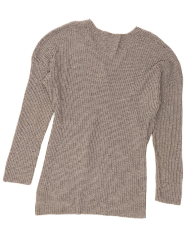 Suéter feminino Topshop com decote em V Reino Unido 12 cinza médio acrílico