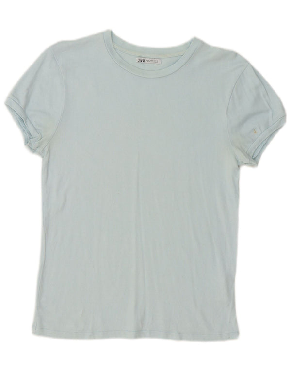 Camiseta feminina Zara Top UK 10 pequena viscose azul