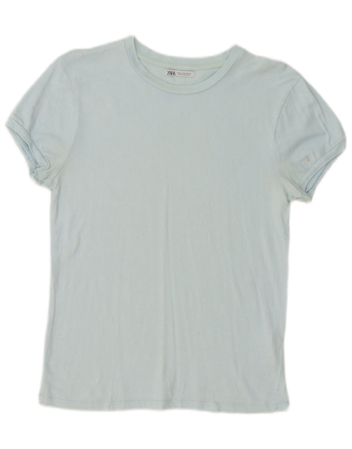 Camiseta feminina Zara Top UK 10 pequena viscose azul