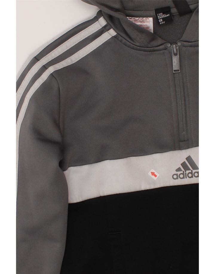 Adidas meninos moletom com capuz 9-10 anos cinza colorblock poliéster