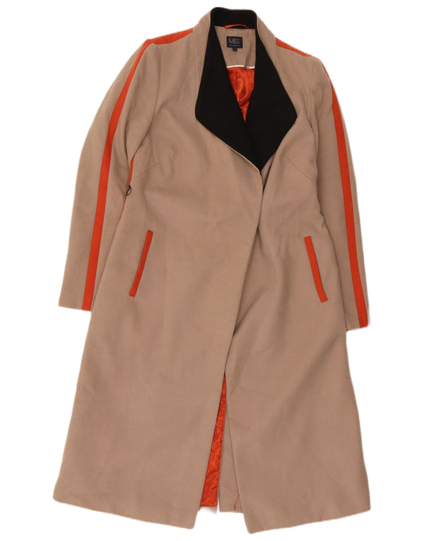 Sobretudo aberto feminino Marks & Spencer UK 8 poliéster colorblock bege pequeno