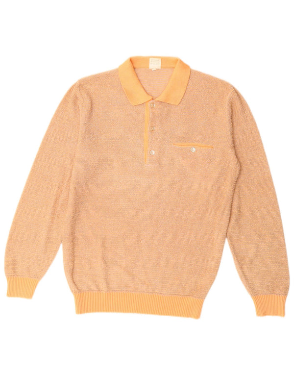 Suéter feminino VINTAGE com gola polo Reino Unido 14 algodão laranja médio