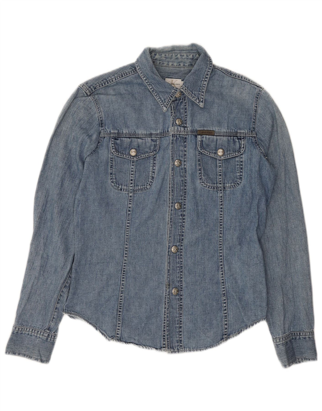 Camisa jeans feminina Calvin Klein Jeans azul médio algodão