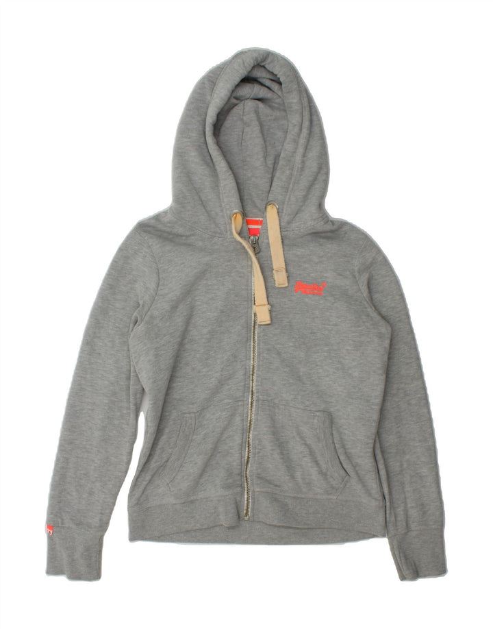 SUPERDRY Womens Zip Hoodie Sweater UK 16 Large Grey Cotton Vintage Superdry and Second-Hand Superdry from Messina Hembry 