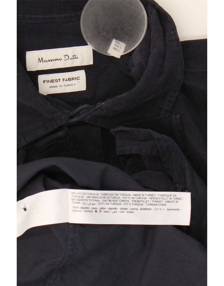 Camisa masculina de veludo Massimo Dutti grande algodão azul marinho