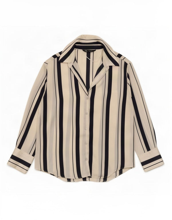 Camisa feminina Zara UK 14 listrada branca média
