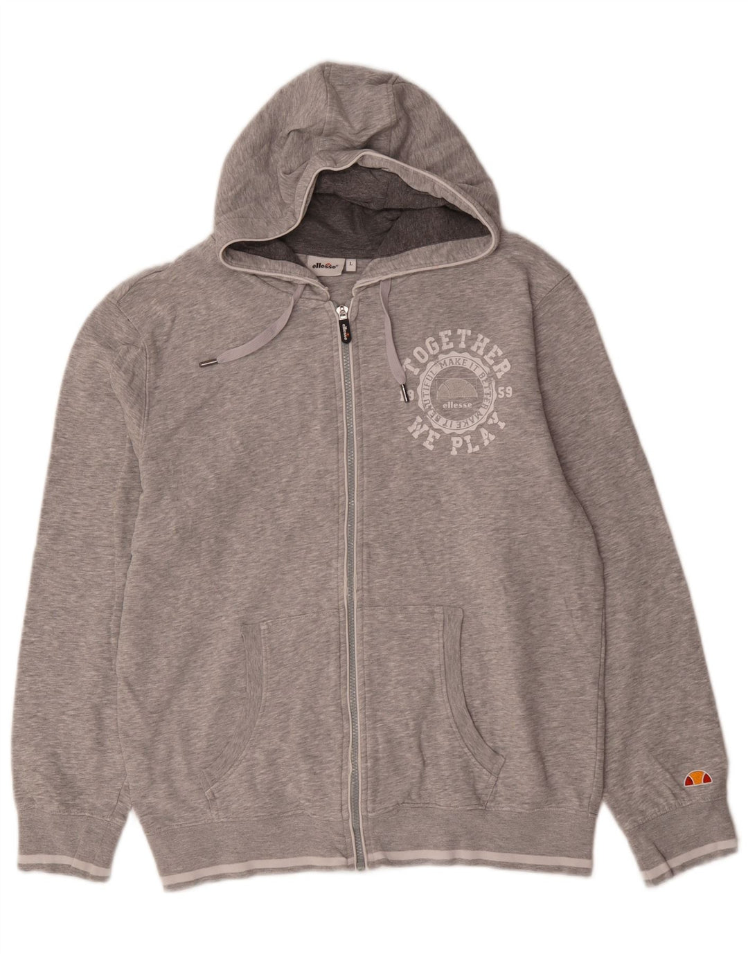 Ellesse Suéter masculino com capuz e zíper gráfico grande algodão cinza