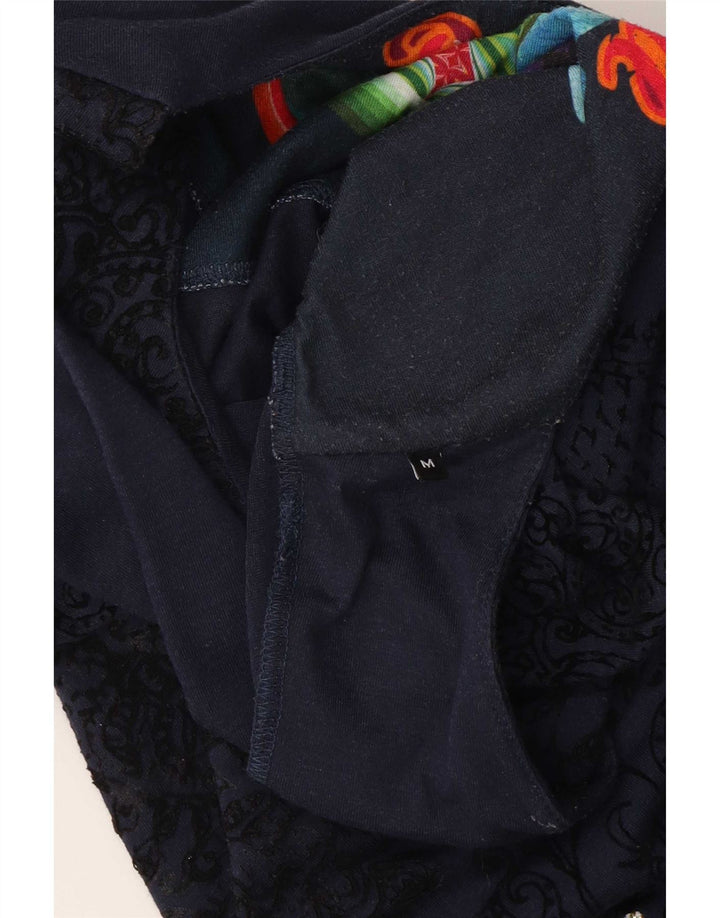Desigual Vestido feminino estampado de manga comprida em viscose floral azul médio