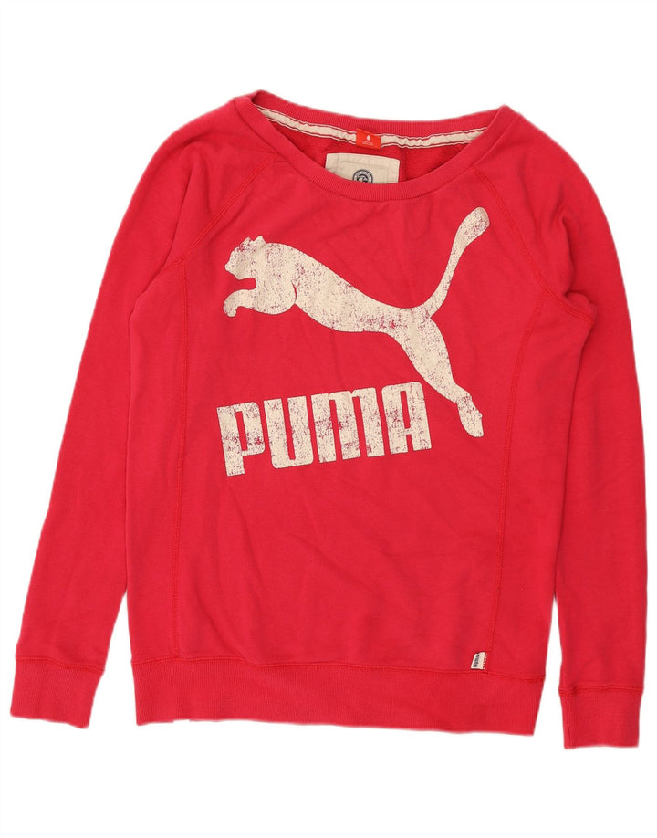 Puma feminino gráfico moletom jumper UK 12 médio algodão rosa