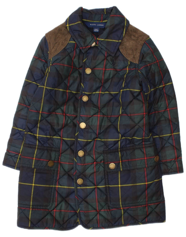 Jaqueta acolchoada Ralph Lauren para meninas 3-4 anos xadrez azul marinho
