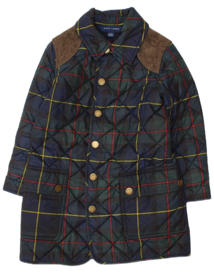 Jaqueta acolchoada Ralph Lauren para meninas 3-4 anos xadrez azul marinho