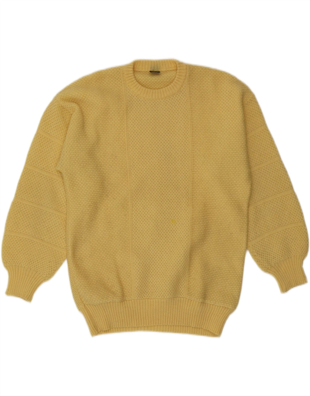 Suéter vintage masculino com gola redonda, grande acrílico amarelo