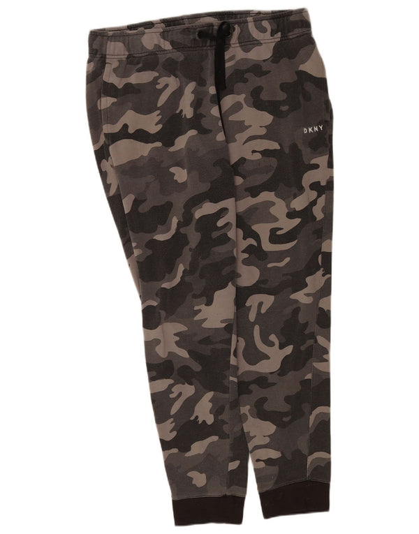Calça esportiva feminina Dkny Joggers UK 14 grande algodão camuflado cinza