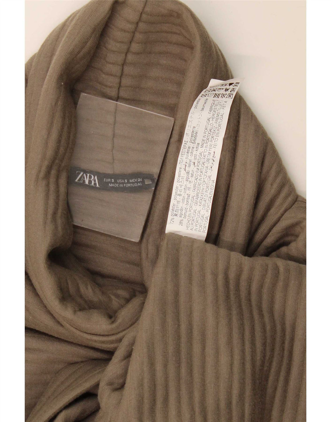 Zara Vestido feminino manga 3/4 oversized Shift Reino Unido 10 pequeno cáqui poliéster