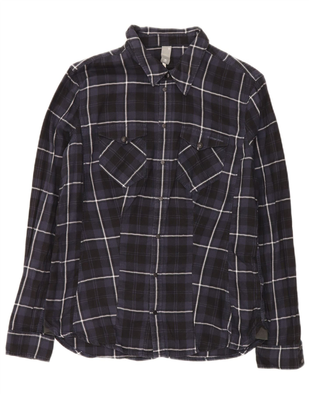 Camisa masculina de flanela xadrez G-STAR de algodão xadrez médio azul marinho