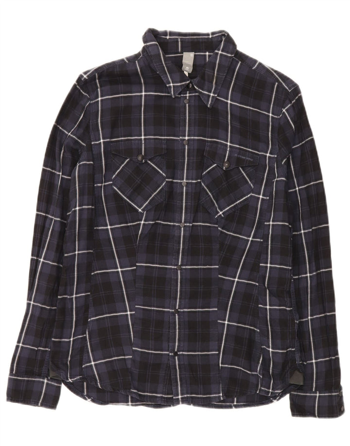 Camisa masculina de flanela xadrez G-STAR de algodão xadrez médio azul marinho
