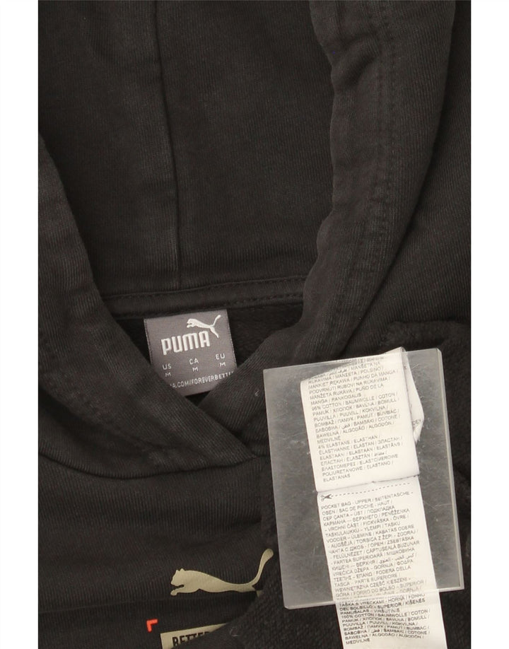 PUMA feminino oversized crop moletom com capuz Reino Unido 14 médio algodão preto