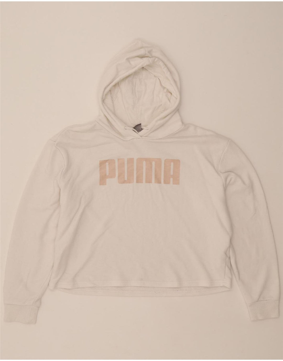 PUMA Womens Oversized Graphic Crop Hoodie Jumper UK 16 Large White Cotton Vintage Puma and Second-Hand Puma from Messina Hembry 