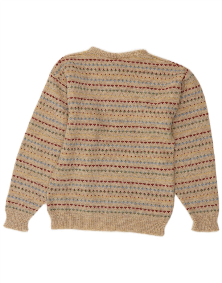 Suéter feminino LAURA ASHLEY com gola redonda Reino Unido 10 pequeno bege Fair Isle